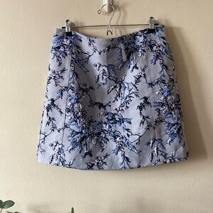 New Loft by Ann Taylor Floral Jacquard Grey Lilac Mini Skirt Short 10 Flowers
